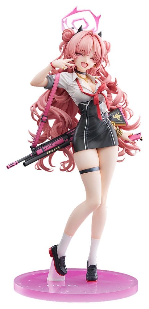 Blue Archive 1/7 scale figure Kirara in school uniform with pink rifle on a pink base