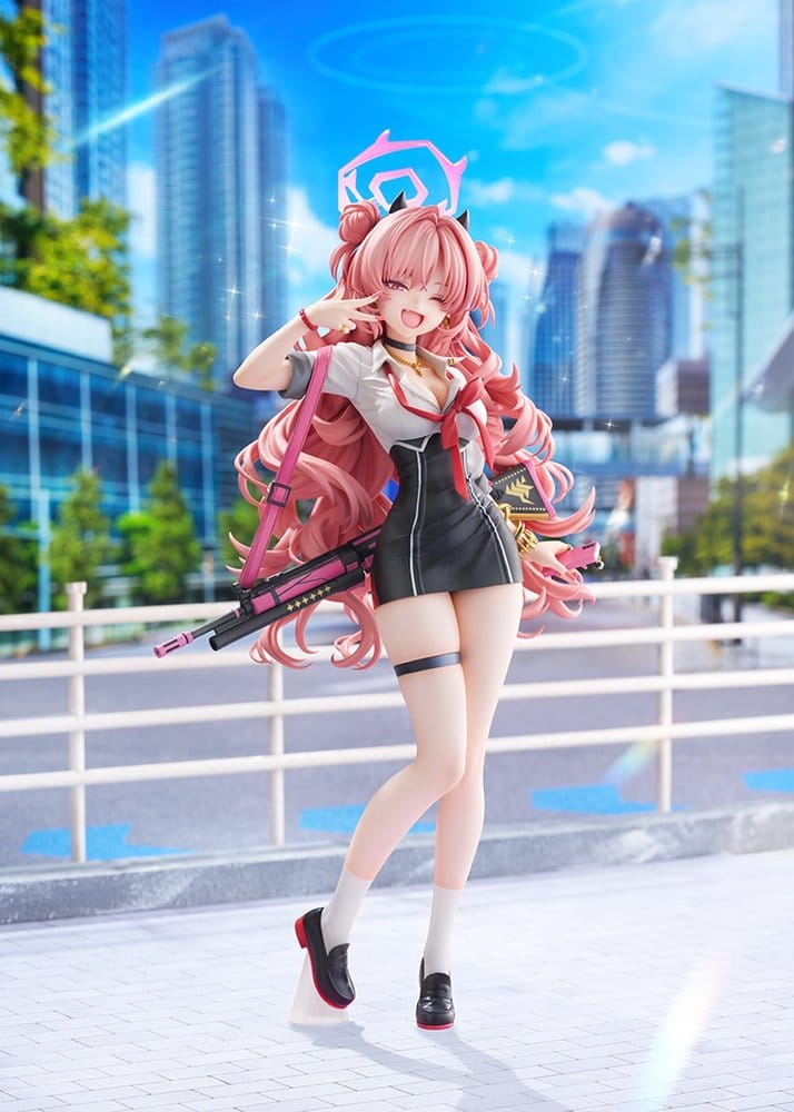 Blue Archive Kirara 1/7 scale figure posed in front of a sunny city skyline backdrop