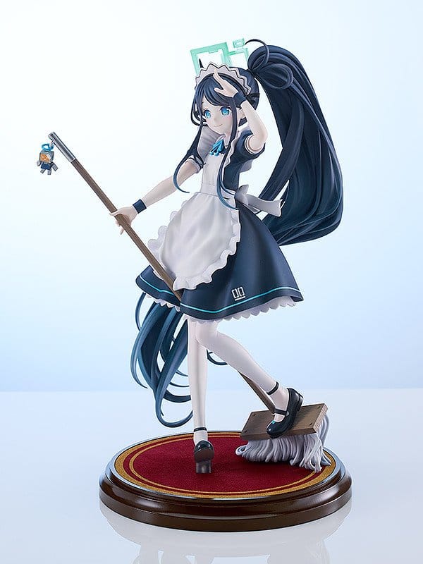 Aris Maid figure three-quarter view with long ponytail and mop, light blue background