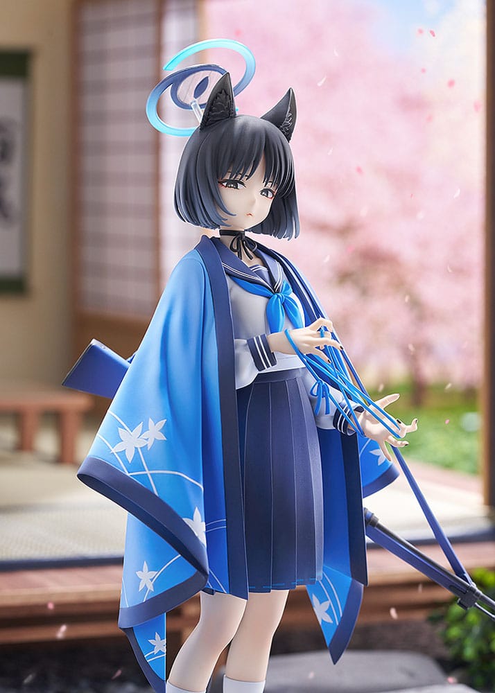 Blue Archive Kikyou figure in a Japanese room with cherry blossoms outside