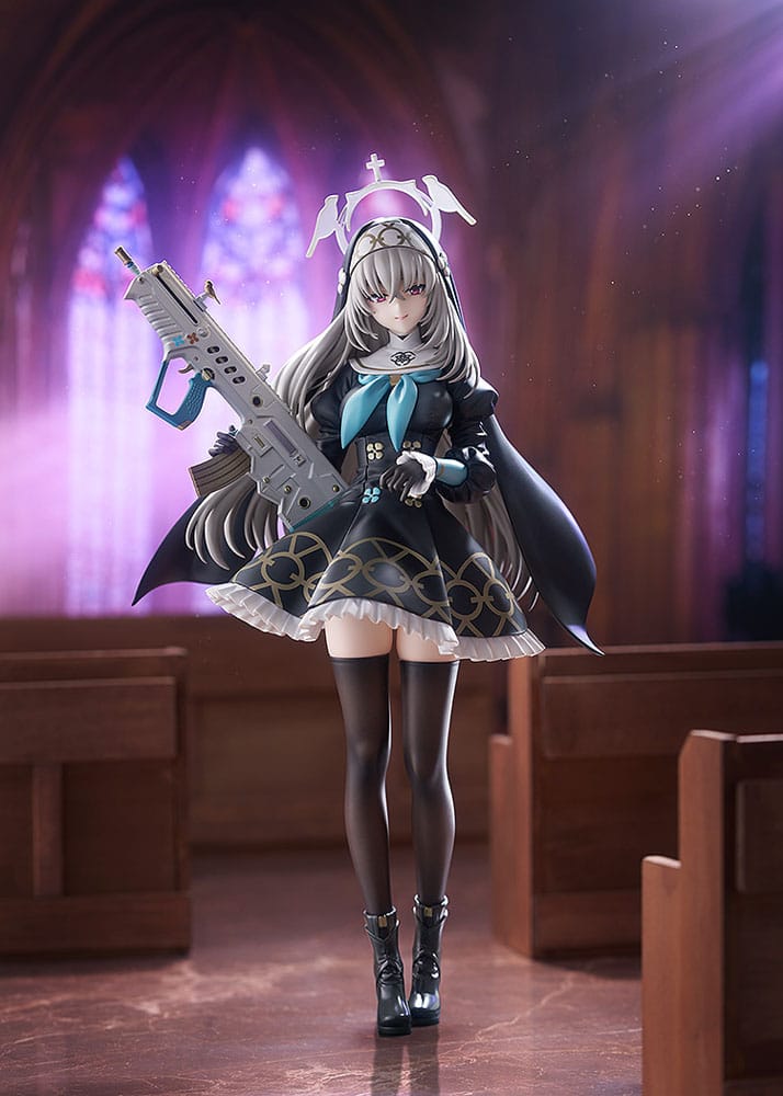 Blue Archive Sakurako 1/7 figure in a church setting with stained-glass windows and pews