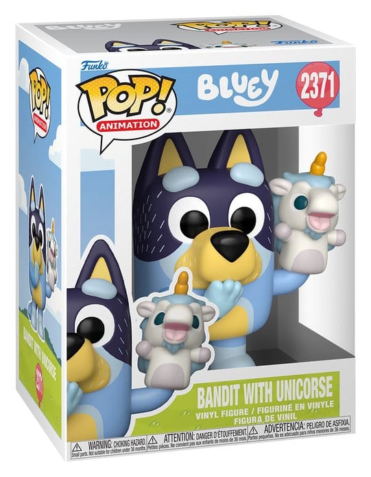 Funko Bluey POP! Animation Bandit with Unicorse vinyl figure in window box, number 2371