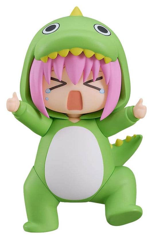 Bocchi the Rock! Nendoroid Hitori Gotoh Attention-Seeking Monster Ver. in green dinosaur costume, front view on white