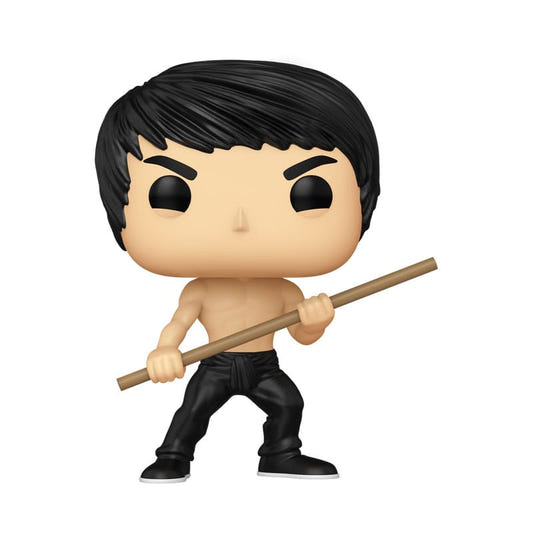 Bruce Lee Funko Pop! Icons vinyl figure in a dynamic martial arts stance holding a wooden staff