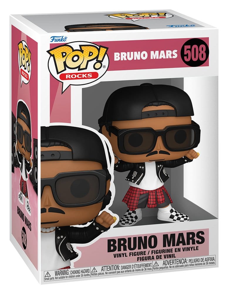 Funko POP! Rocks Bruno Mars (APT.) vinyl figure in pink window box, number 508