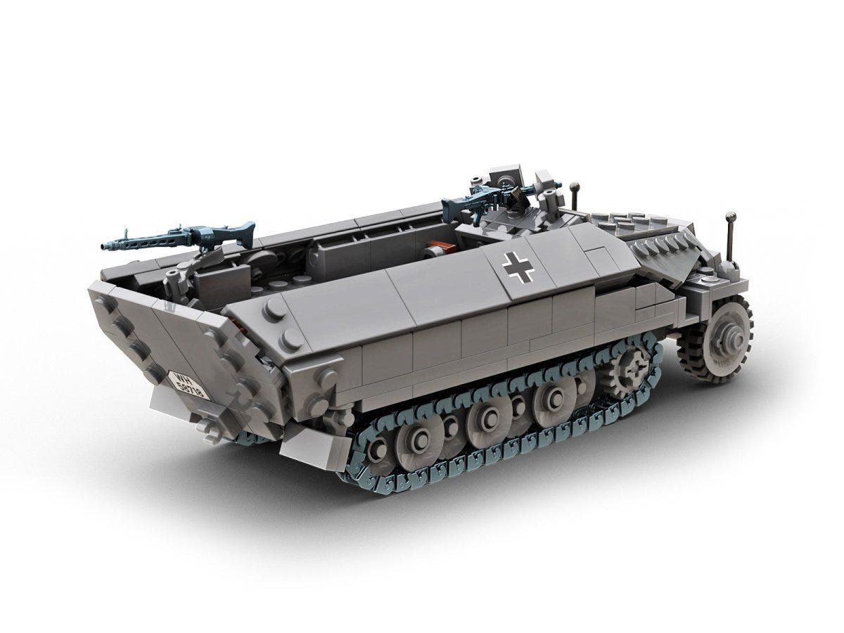 Buildarmy 1:33 Sd.Kfz.251 Ausf.D brick kit, built half-track, rear view with open doors