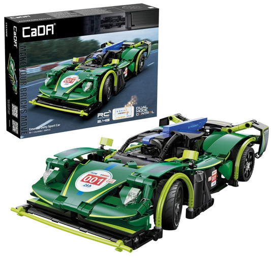 CaDA 1:14 Emerald Deity sports car brick kit, box and built green racing car