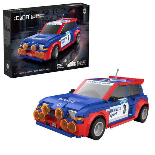 CaDA 1:20 Renault 5 Maxi Turbo brick kit, box and built blue and red rally car number 3