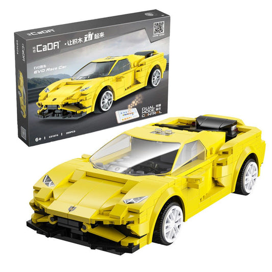 CaDA 1:20 Yellow Evo sports car brick kit, box and built yellow supercar