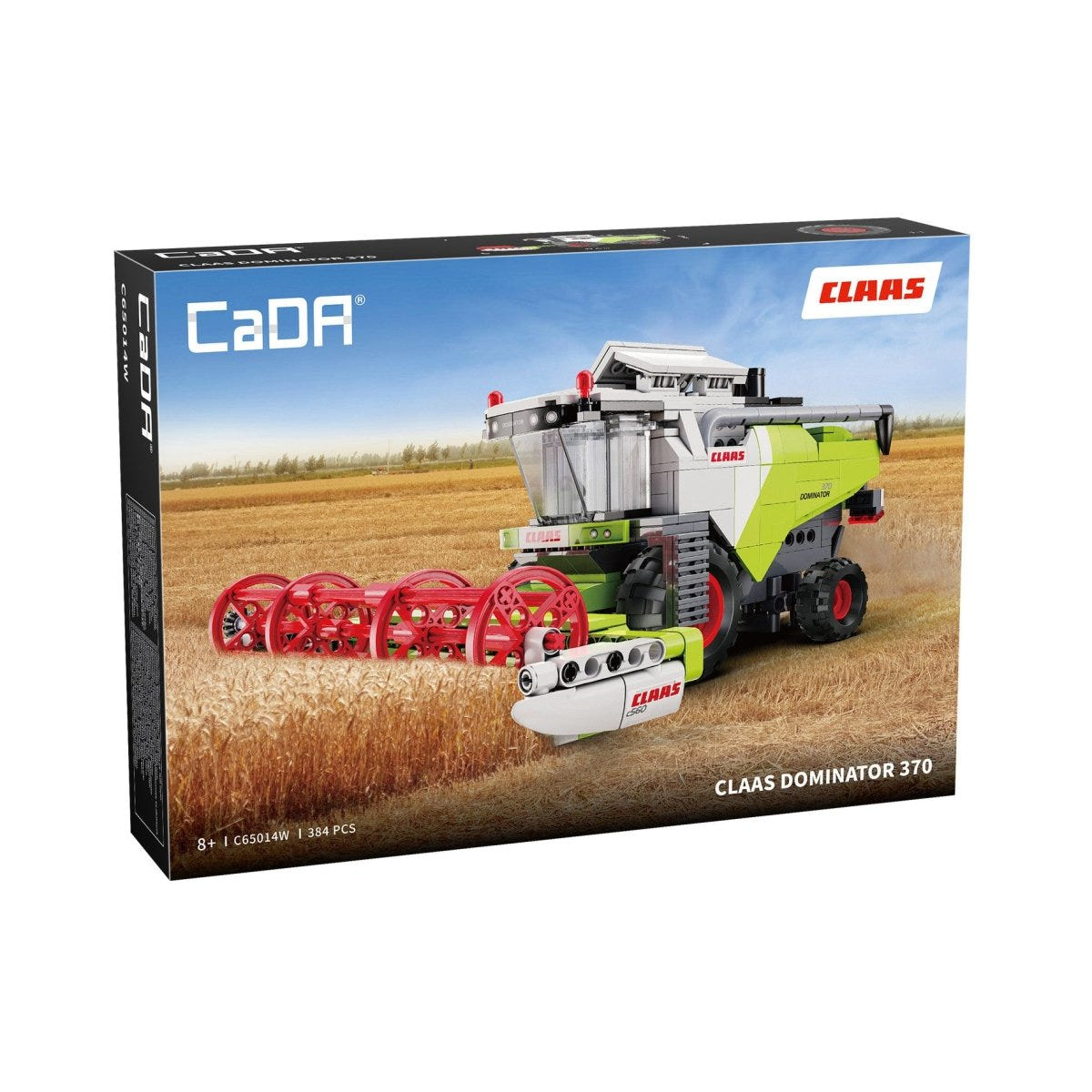 CaDA CLAAS Dominator 370 combine harvester brick kit, box front showing the combine in a wheat field