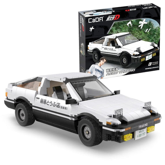 CaDA Initial D 1/12 Toyota Trueno AE86 brick car in white and black panda livery, with box