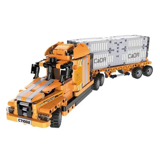 CaDA Port Engineering brick model of an orange container truck hauling a silver container