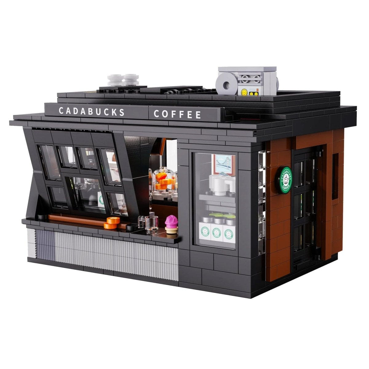 CaDA street coffee house brick kit, built coffee house, front view