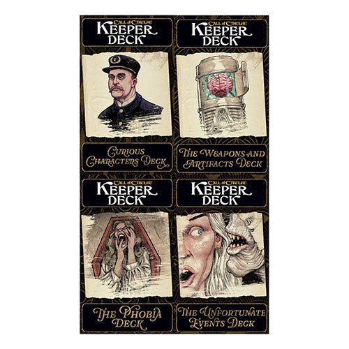 Chaosium Call of Cthulhu Keeper Decks 2nd Edition: Characters, Weapons, Phobia and Events decks