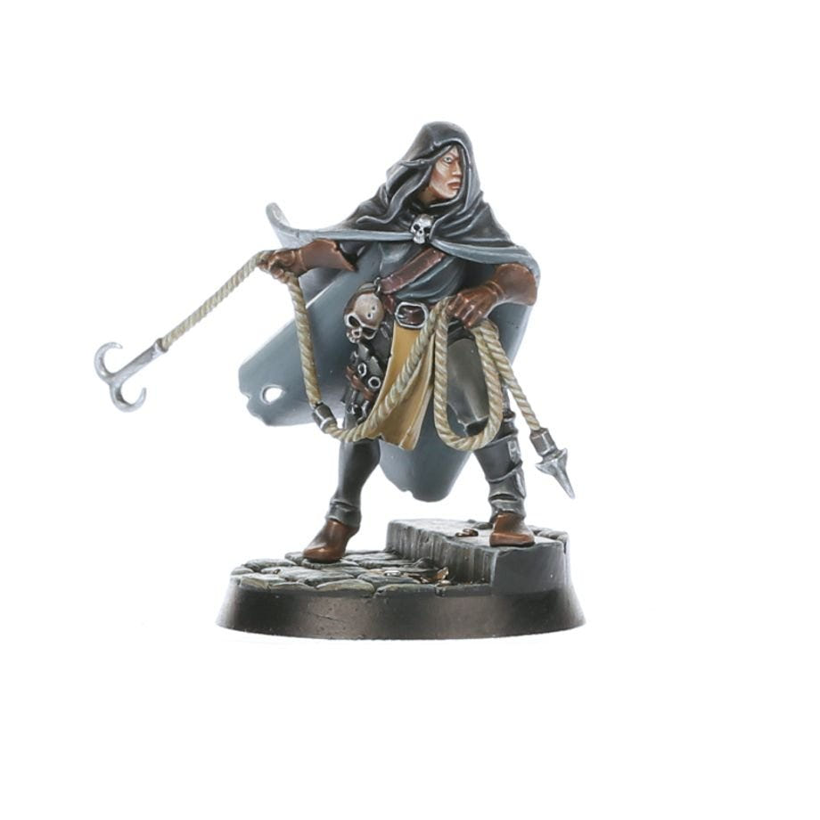 Painted hooded rogue with a grappling hook and rope from Callis & Toll: Saviours of Cinderfall