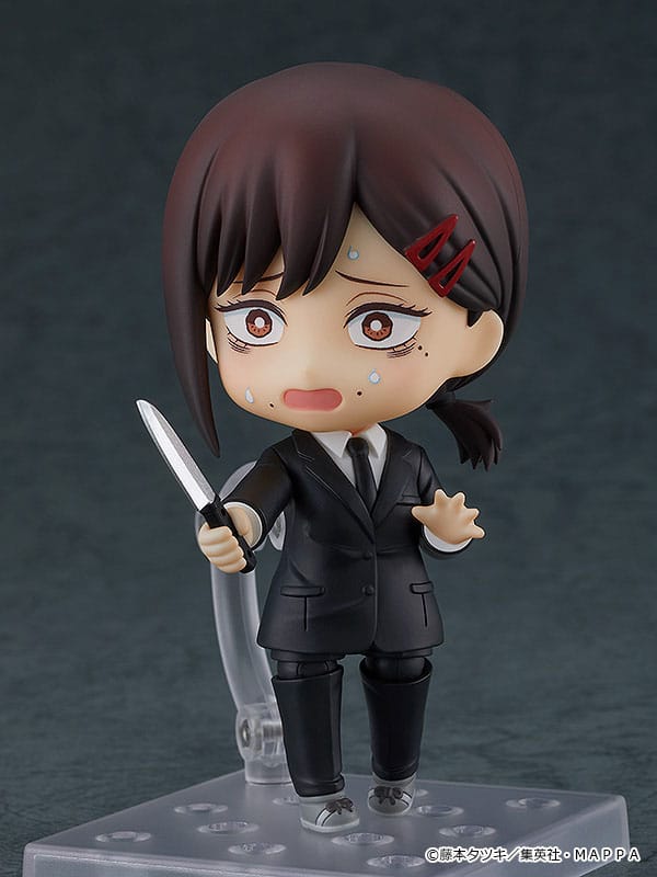 Kobeni Nendoroid with teary face holding a knife, front view