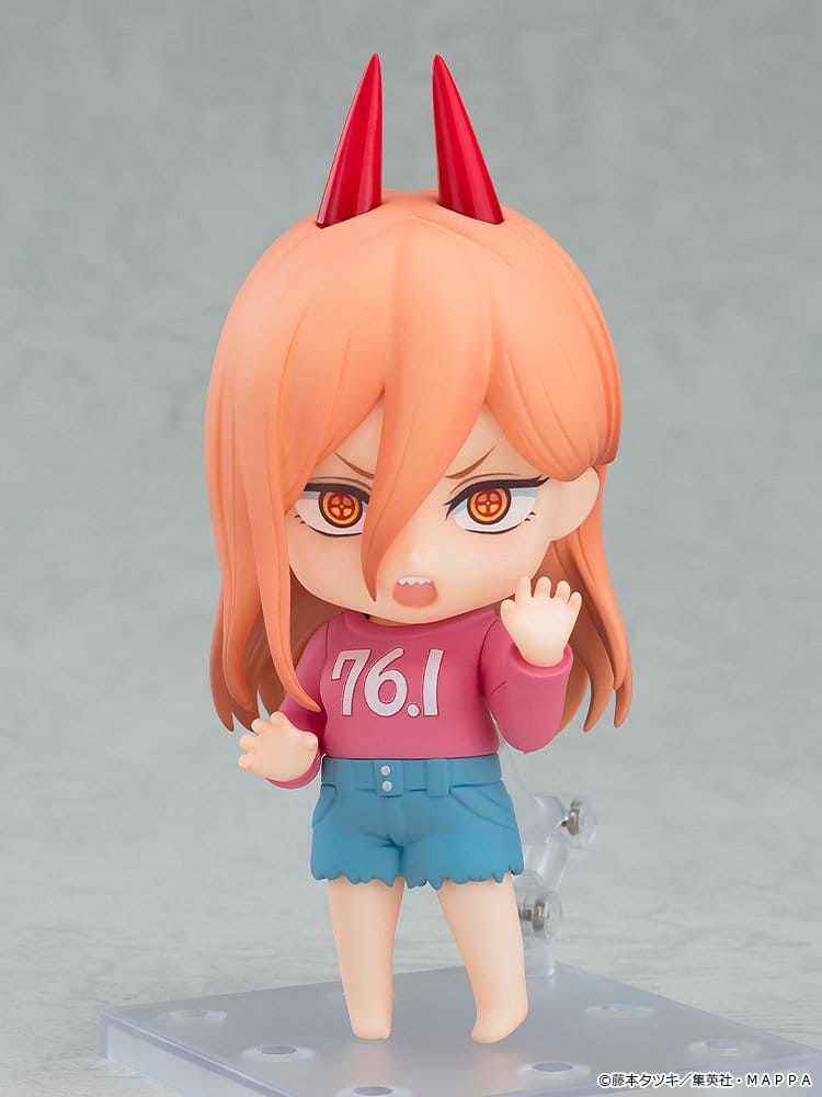Nendoroid Basic Power Casual Outfit Ver. on stand with red horns and hand raised