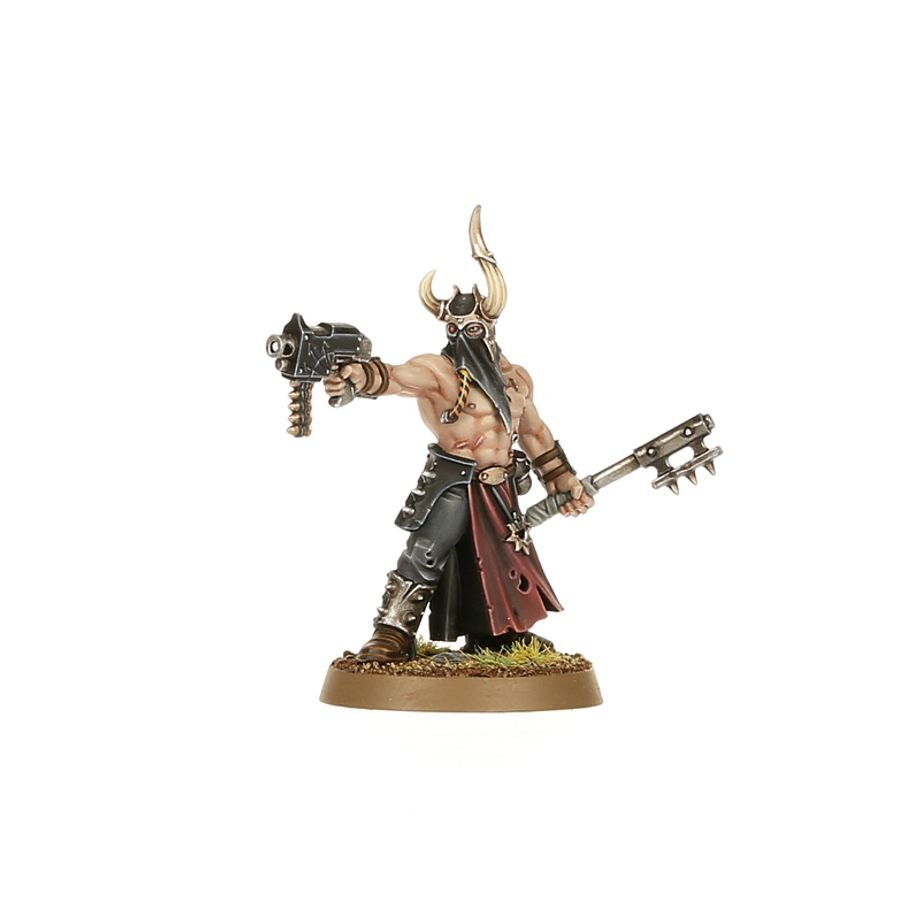 Painted horned Chaos Cultist with autopistol and heavy wrench