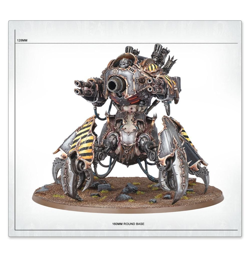 Defiler front view size guide on a 150mm round base