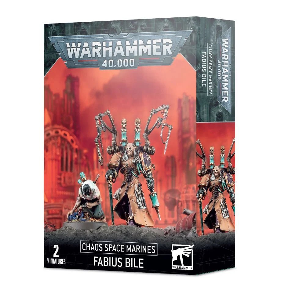 Warhammer 40,000 Chaos Space Marines Fabius Bile box with 2 miniatures, front view