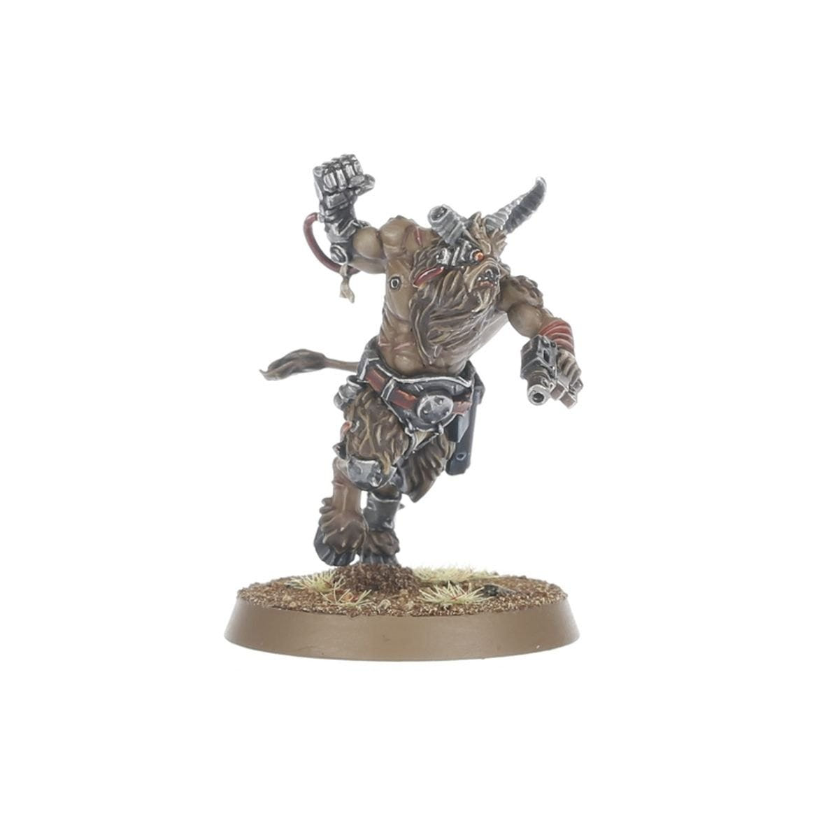 Painted Fellgor Beastman charging with a spiked weapon, side view