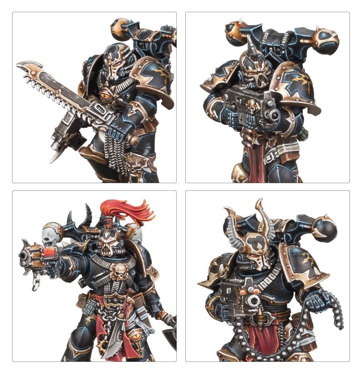 Detail shots of Chaos Space Marines Legionaries with chainsword and pistols, second set