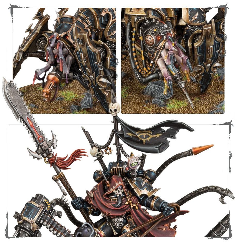 Close-ups of the Lord Discordant's glaive, banner, mechatendrils and Helstalker body
