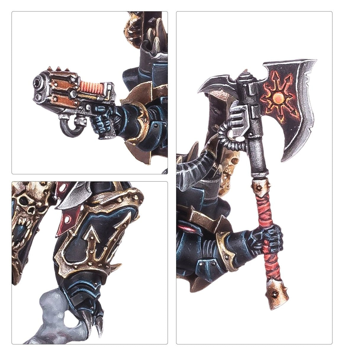 Chaos Lord with Jump Pack detail panels: plasma pistol, greave and daemon axe