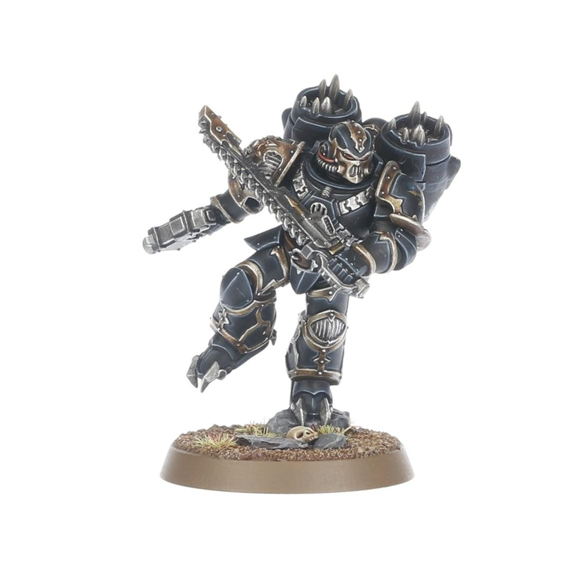 Painted Chaos Space Marines Raptor leaping with jump pack and chainsword raised