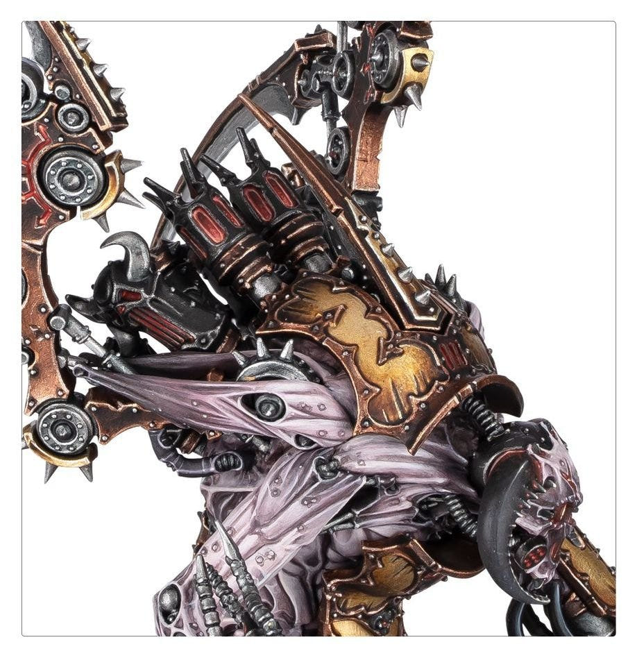 Close-up of Vashtorr's brass armoured carapace and fused machinery