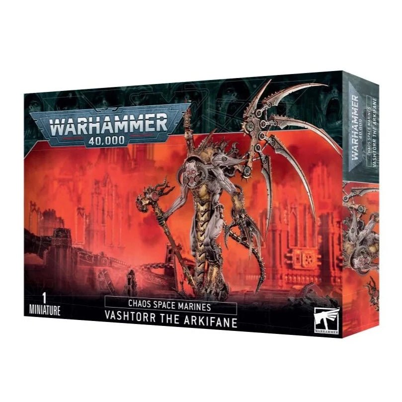 Games Workshop Chaos Space Marines Vashtorr the Arkifane box front with the daemon forge-lord
