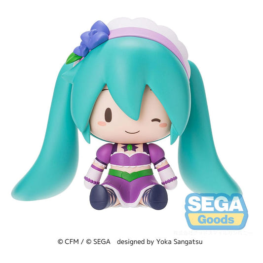 Sega Fuwa Petit Hatsune Miku x Love and Berry chibi figure in sparkly purple outfit, winking