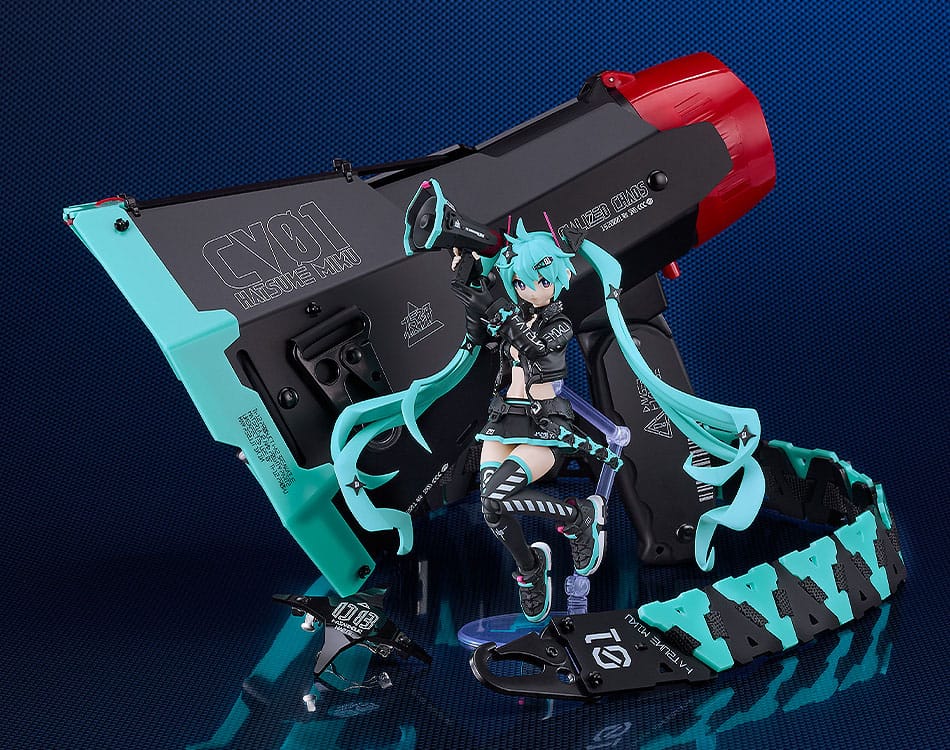 Hatsune Miku Plamatea kit posed with the oversized armoured megaphone unit version
