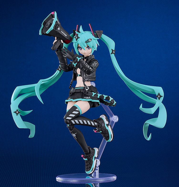 Hatsune Miku Chuocho Tactical Craft Plamatea kit leaping with megaphone raised, side view