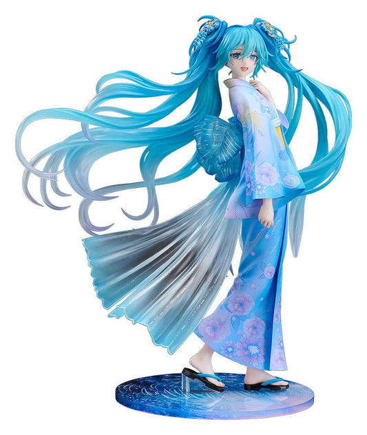 Good Smile Company Hatsune Miku Music & Fire Works Ver. 1/7 figure in blue floral yukata