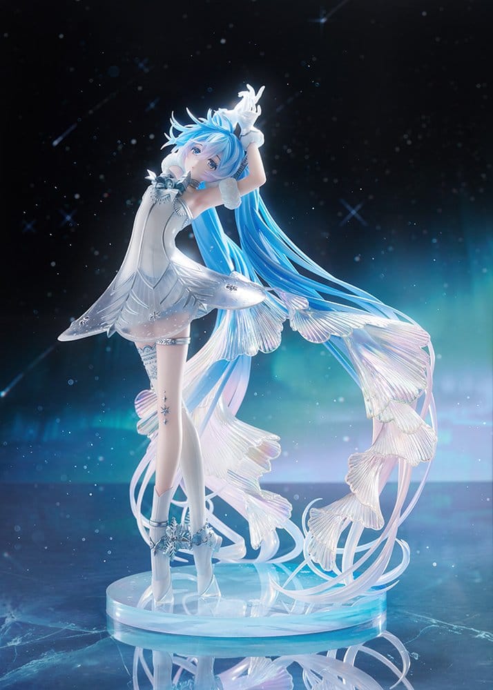 Hatsune Miku Symphony 2025 Sapporo figure with iridescent hair ribbons against a starry night backdrop
