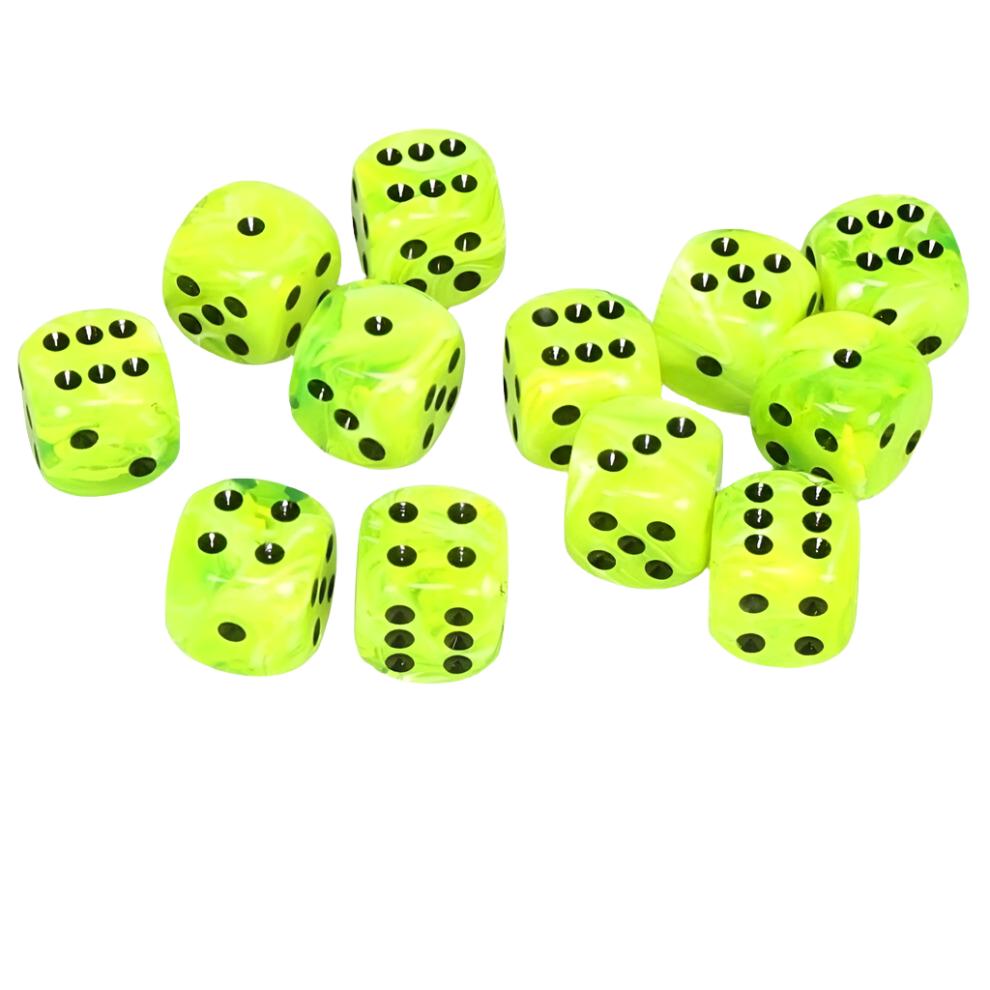 Chessex - Vortex 16mm D6 Dice Block - Bright Green with Black - Loaded Dice