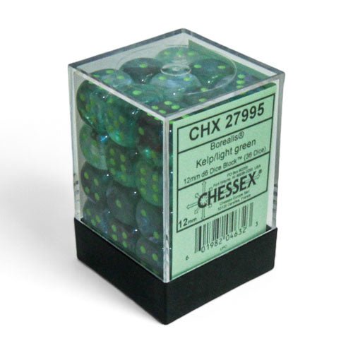 Chessex - Borealis 12mm D6 Dice Block - Kelp - Loaded Dice