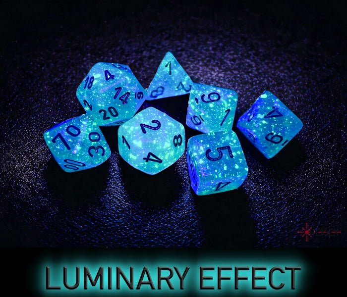 Chessex - Borealis Polyhedral 7 Dice Set - Luminary Light Green & Gold - Loaded Dice