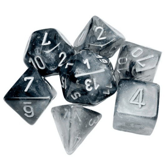 Chessex - Borealis Polyhedral 7 Dice Set - Luminary Light Smoke Silver - Loaded Dice