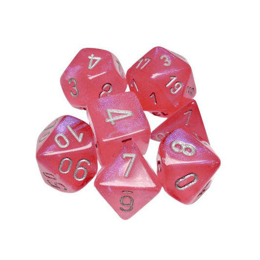 Chessex - Borealis Polyhedral 7 Dice Set - Luminary Polyhedral Pink & Silver - Loaded Dice