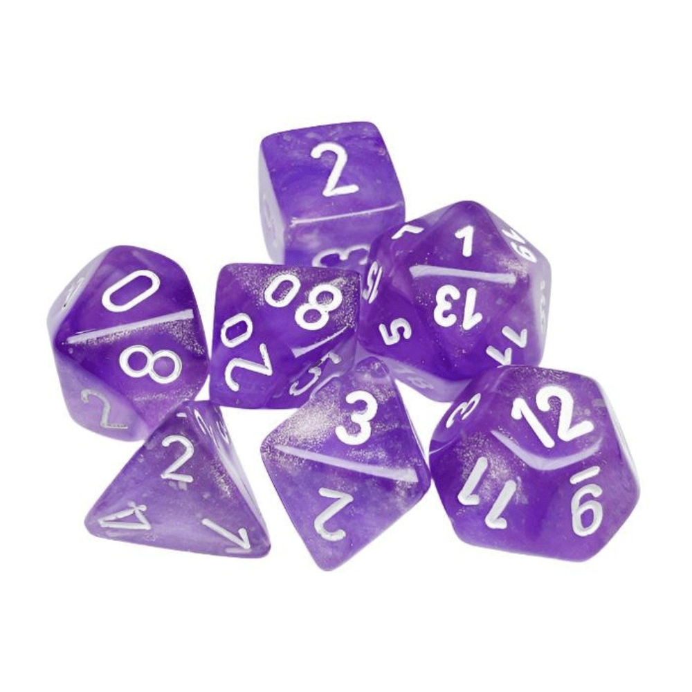 Chessex - Borealis Polyhedral 7 Dice Set - Luminary Purple & White - Loaded Dice