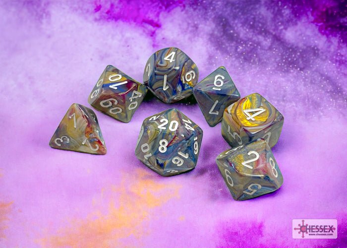 Chessex - Festive Polyhedral 7 Dice Set - Carousel with White - Loaded Dice