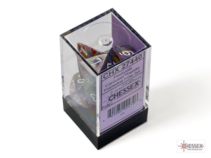 Chessex - Festive Polyhedral 7 Dice Set - Carousel with White - Loaded Dice