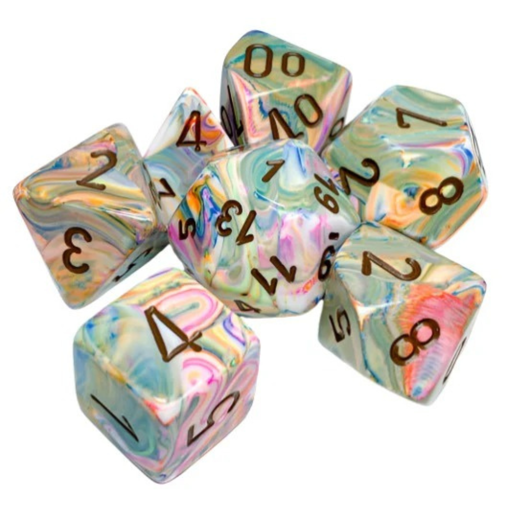 Chessex - Festive Polyhedral 7 Dice Set - Vibrant with Brown - Loaded Dice