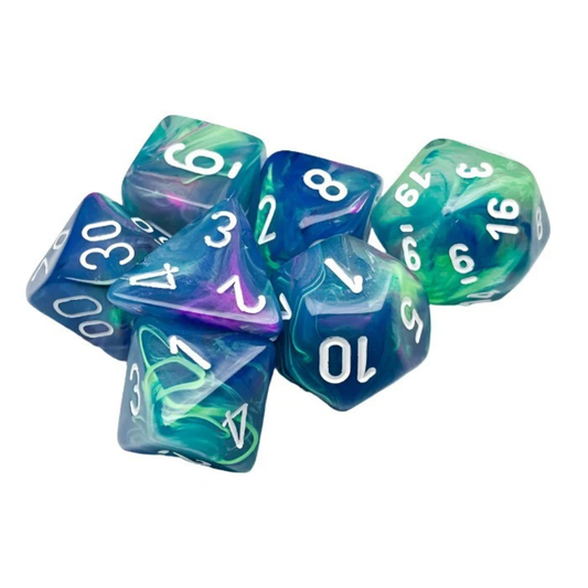 Chessex - Festive Polyhedral 7 Dice Set - Waterlily & White - Loaded Dice