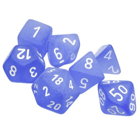 Chessex - Frosted Polyhedral 7 Dice Set - Blue with White - Loaded Dice