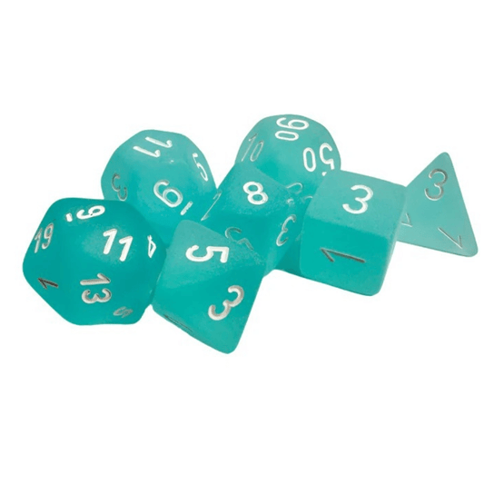 Chessex - Frosted Polyhedral 7 Dice Set - Teal with White - Loaded Dice
