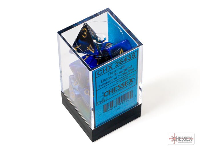 Chessex - Gemini Polyhedral 7 Dice Set - Black-Blue with Gold - Loaded Dice