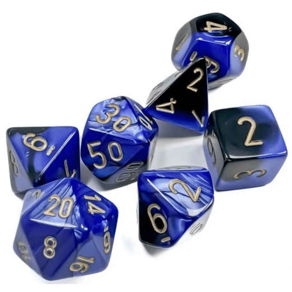 Chessex - Gemini Polyhedral 7 Dice Set - Black-Blue with Gold - Loaded Dice